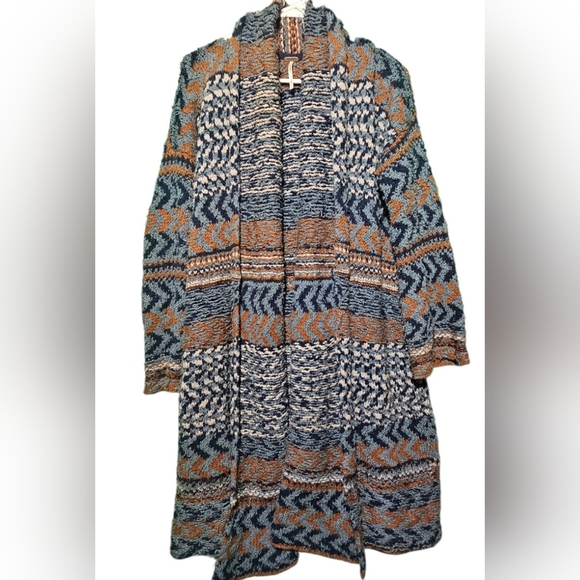 Free People Blue and Brown Knit Cardigan Size VGUC Small Oversized PTP 24 - Picture 3 of 5